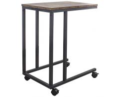 BAKAJI Mesa de café Porta PC Lateral sofá Cama Metal Madera con Ruedas Moderna, 50 x 35 x 60 cm