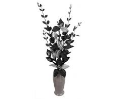 Flourish 722265 PT-30 Negro - Jarrón con Gris, Blanco y Flores Artificiales, 80 cm
