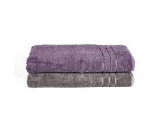 Komfortec Juego de 2 Toallas de Sauna de 70 x 200 cm, 100% algodÃ³n, Sauna XXL, Suave, Grande, Rizo, Secado rÃ¡pido, Gris y Morado