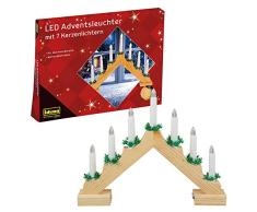 Idena 8582092 - Candelabro de Adviento de madera de color natural con 7 luces LED de color blanco cÃ¡lido para velas, funciona con pilas, aprox. 40 x 30 cm de tamaÃ±o, decoraciÃ³n para Navidad, Adviento