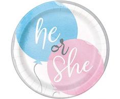 Unique 76084 Blue Gender Reveal - Platos de postre redondos, 7 pulgadas, color rosa | 8 unidades