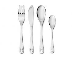 Zilverstad - Cubertería Infantil (4 Piezas, Acero Inoxidable, 15,5 x 21,5 x 2,5 cm), diseño de Oso, Color Plateado