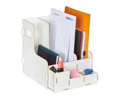 Relaxdays Colector de pie con 3 cajones, DIN A4, con Organizador de Escritorio, Oficina y Escuela, coleccionista de revistas, MDF, Color Blanco, 100% Tablero de Fibra, 3 Schuber