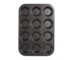 Zenker 12 moldes para muffins y cupcakes, bandeja para muffins y magdalenas, resistente al calor, 12 bandejas antiadherentes