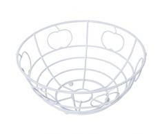 Frutero redondo con manzanas de metal blanco 24x12cm
