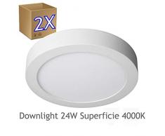JANDEI - 2x Downlight LED 24W Redondo De Superficie Luz Blanca Neutra 4000K, Aluminio Aro Blanco Mate