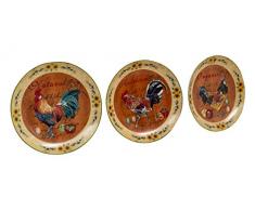Biscottini Juego de 3 adornos de cerámica PE decorativos con Gallo | Platos de pared | Decoración para la cocina