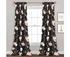 Lush Decor - Juego de Cortinas de Ventana (2 Piezas, diseño Floral de poliéster, 213 x 132 cm), Color Negro