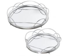 Sset de 2 bandejas Redondas de Metal en Plateado y Espejo 46x8cm y 38x9cm