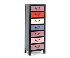 Geko 38 x 26 x 110 cm Alto Armario de baño con 7 de Madera e Instrucciones para Hacer cajones, Negro/Rosa/Morado