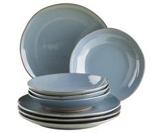 MÃSER Nottingham - Juego de platos vintage para 4 personas, 8 piezas, con plato de cena y plato de sopa en aspecto retro irregular, redondo, gres, azul y gris
