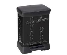 CURVER Papelera con Pedal Rectangular, 30 L, Aspecto metálico, decoración caligrafÃa