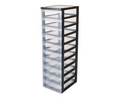 Iris Ohyama, armario de 10 cajones sobre ruedas - Design Chest - DC-010, plástico, negro / transparente, 70 L, 40 x 29 x 100,5 cm