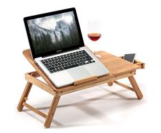 Bakaji - Mesa de Centro con Bandeja, sofÃ¡, Cama, portÃ¡til, Tableta con Patas Plegables en Madera de bambÃº con cajÃ³n de Almacenamiento y portavasos, Dimensiones 60 x 30 x 25 cm