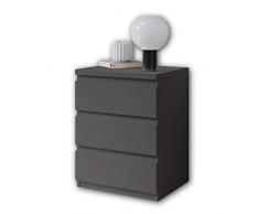 Stella Trading OLLI Tres cajones en Grafito-Mesita de Noche Moderna con Espacio de Almacenamiento para su Cama, Madera de ingenierÃ­a, Gris, 45 x 61 x 38 cm