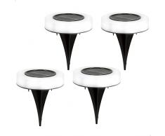 AKTIVE 61556, Pack de 4 Focos Balizas Exteriores solares, Luz Continua Entre 6 y 8 Horas, 8 Leds, de 4 Lumen, Impermeable, farolas solares, Luces solares led Exterior