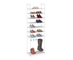 Relaxdays Zapatero Botas 8 Baldas, Sistema de Encajado, 16 Pares de Zapatos, 4 Ganchos, Metal y Tela, Color Blanco, 60% Acero vellón 20% plástico, 186 x 60 x 30 cm