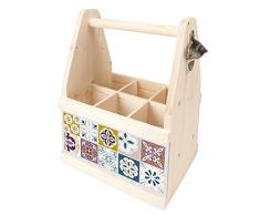 Contento 866660Â Cerveza Portador Planas con abrebotellas, Madera Natural, 26Â x 17Â x 34Â cm