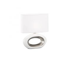 Fischer & Honsel Lámpara de mesa, Coba, color blanco mate, cromo mate, pantalla de tela, blanco, 28,00 cm, ancho: 13,00 cm, altura: 32,00 cm, con interruptor de cuerda, 1 x E27 máx. 40 W | 50585