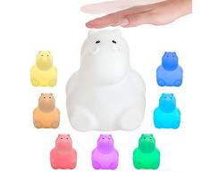 Pauleen Nachtlicht 48034 Good Night Hippo, luz de Noche hipopótamo, lámpara Infantil LED con baterÃa, con Cambio de Color, de Silicona sin BPA, Blanco