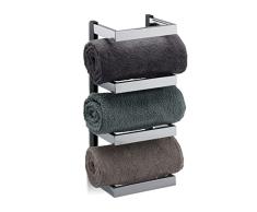 Relaxdays Toallero Pared Cromado para 4 Toallas, Hierro, Plateado-Negro, 44x18x16 cm