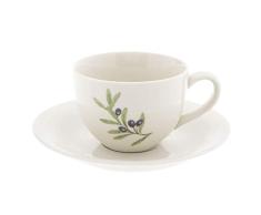 Clayre & Eef OLGKS - Taza de cafÃ© con platillo, diseÃ±o de Rama de Olivo (0,2 L)