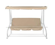 DRW Banco balancin Columpio de Acero Blanco y Beige de 2 plazas 137X66X70,5 cm Sofa