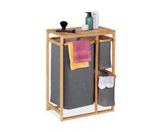 Relaxdays Estante Triple Cesto Ropa Sucia, Cubo Colada, Armario LavanderÃ­a, BambÃº, 70x50x30,5 cm, Madera Natural/Gris, 60% 40% poliÃ©ster