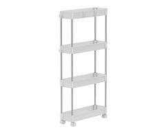Meerveil Carro de Almacenaje, Carro EstanterÃa de 4 Niveles con Ruedas, Multifuncional, Para Oficina Cocina Baño, An. 13 x Pr. 40 x Al. 85 cm Estrecho, Blanco