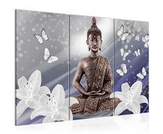 505631a Imagen de Buda con flores, 120 x 80 cm, lienzo de fieltro, tamaÃ±o XXL, para salÃ³n, vivienda, decoraciÃ³n, impresiÃ³n artÃ­stica, azul, 3 piezas, fabricado en Alemania