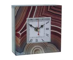 DRW Reloj de sobremesa Cuadrado de Cristal y Madera Burdeos y Beige Capas 13,5x13,5x4,5cm