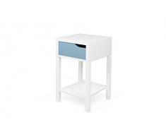 Tema Home Mesita de Noche Basics, Madera, Blanco con cajÃ³n Frontal Azul, 34x34x58.7 cm