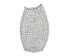 Relaxdays Jarrón Decorativo Cristal, Flores Artificiales, Florero con Brillantes, Metal-Vidrio, 1 Ud, 37,5 cm, Plateado