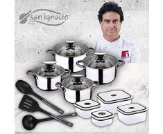 San Ignacio Premium Set de Bateria 8 Piezas + 4 recipientes herméticos + 3 Utensilios de Cocina, Gris