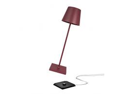 Zafferano Poldina Pro - Lámpara LED de Mesa Regulable de Aluminio, Protección IP54, Uso en Interiores y Exteriores, Estación de Carga de Contacto, Altura 38 cm, Enchufe de la UE (Bordeaux)