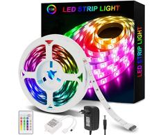Sylevin Tira de 5 m RGB tiras LED- 5050 tiras LED luminosas con mando a distancia, 16 cambios de color, 4 modos para el hogar, decoración del armario, dormitorio, televisión