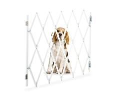 Relaxdays Barrera Seguridad Perro, Valla Protección Niño Escalera, Plegable, hasta 118cm, Reja Puerta Mascota, Blanco
