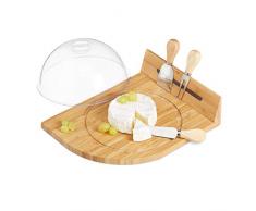 Relaxdays Tabla Quesos con Cubiertos, Quesera con Campana, Cortador y Barra Imantada, Bambú, Marrón