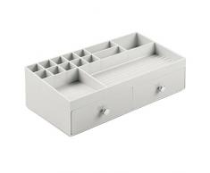 InterDesign Drawers caja almacenaje con 2 cajones | Cajonera plástico para maquillaje y cosméticos | Accesorios para baños | Plástico color gris claro