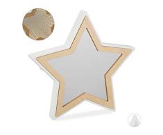 Relaxdays Espejo LED de Pared, Decorativo, Iluminación de Ambiente, Luz Infantil, A Pilas, Marrón, MDF, Naturaleza, 28 x 29 x 3 cm