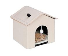 Relaxdays Casa Gato con CojÃn Peluche, Cueva Perros Pequeños para Interiores, Plegable, Bola Colgante, 44x48x45cm, Beige