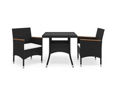 vidaXL Muebles de JardÃ­n 3 Piezas Mobiliario Exterior Hogar Cocina Terraza Asiento Mesa Silla Suave Respaldo Cojines RatÃ¡n SintÃ©tico Negro y Acacia