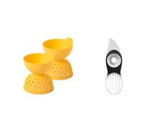 OXO Good Grips - Escalfador de huevos, 2 unidades & Good Grips - Cortador, pelador y abridor de aguacate 3 en 1, color blanco