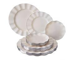 Silver Spoons 1955 VAJILLA DESECHABLE DE 30 Piezas Grandes Ensalada | 10 Postre | Platos de plástico Resistente | Aspecto de Porcelana | Bodas y cenas de Lujo (Colección Veil-Marfil)