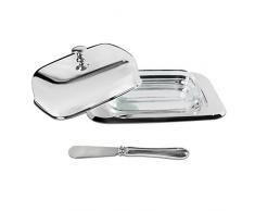 Silberkanne Mantequillera con Cuchillo, 18 cm, 4 Piezas, bañado en Plata, Acabado Premium