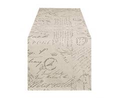 SARO LIFESTYLE impresiÃ³n Camino de Mesa con diseÃ±o de Escritura Vintage, 95% poliÃ©ster-5% Lino, Natural, 16 x 72