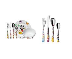 WMF Disney Mickey Mouse Vajilla para Niños 6 Piezas, Incluye Plato, Cuenco Y CuberterÃa + Disney Princesas CuberterÃa para Niños 4 Piezas