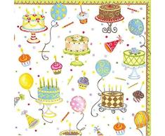 Caspari Birthday Cakes Recevez con servilletas Tejido/Papel, Multicolor, Tela, Multicolor, 12.5x12.5x0.02 cm