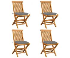 vidaXL 4x Madera Maciza de Teca Sillas de JardÃ­n y Cojines SillÃ³n Exterior BalcÃ³n Terraza Patio Asiento Butaca Muebles Mobiliario Grises