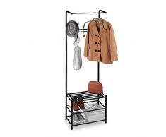 Relaxdays Perchero Zapatero, Mueble Recibidor, Entrada, Organizador, Almacenaje, Metal, 1 Ud, 183 x 61 x 34 cm, Negro